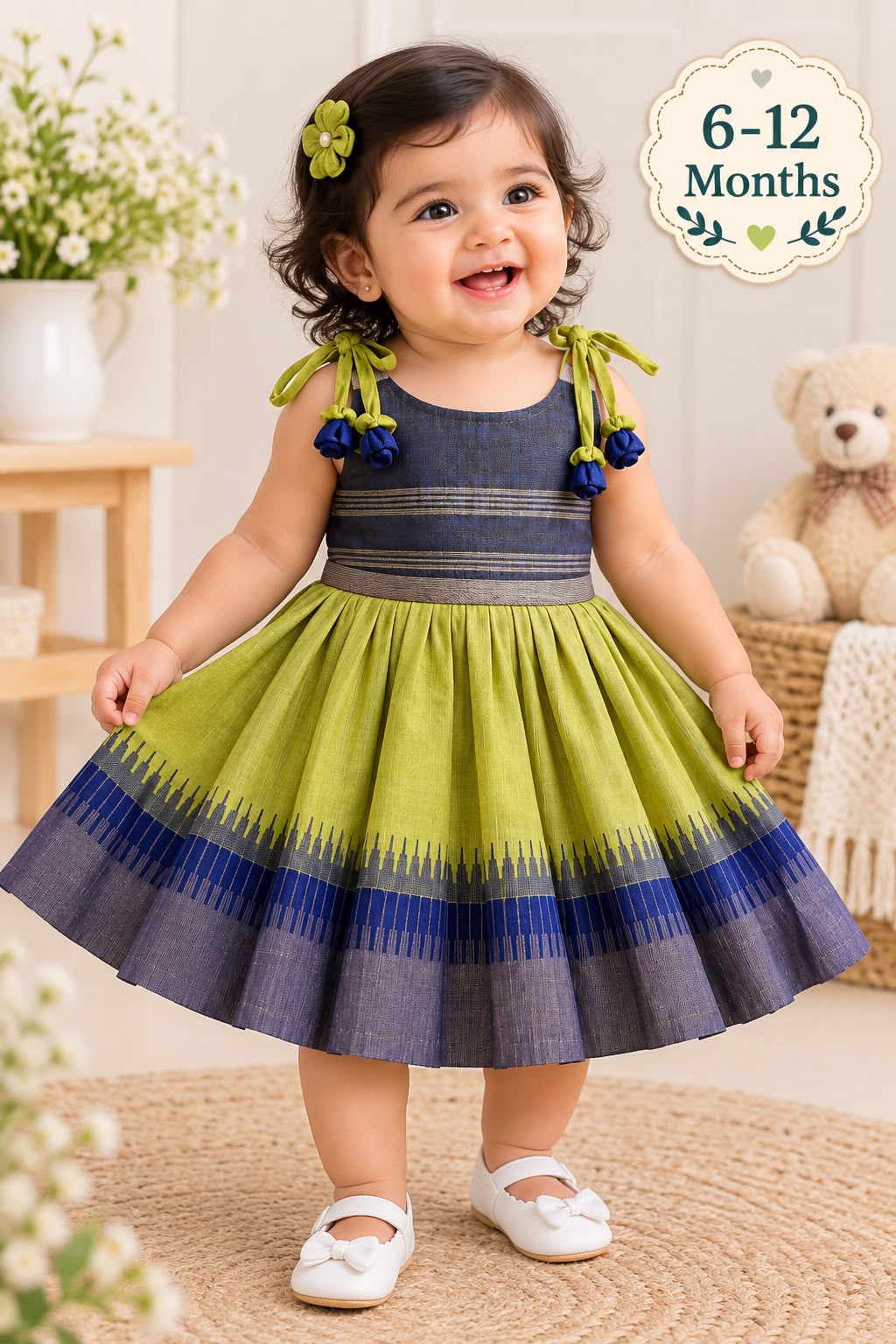 Olive Zari Stripe Rosebud Frock photo 1