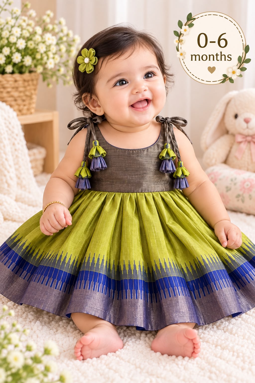 Olive Zari Stripe Rosebud Frock photo 1