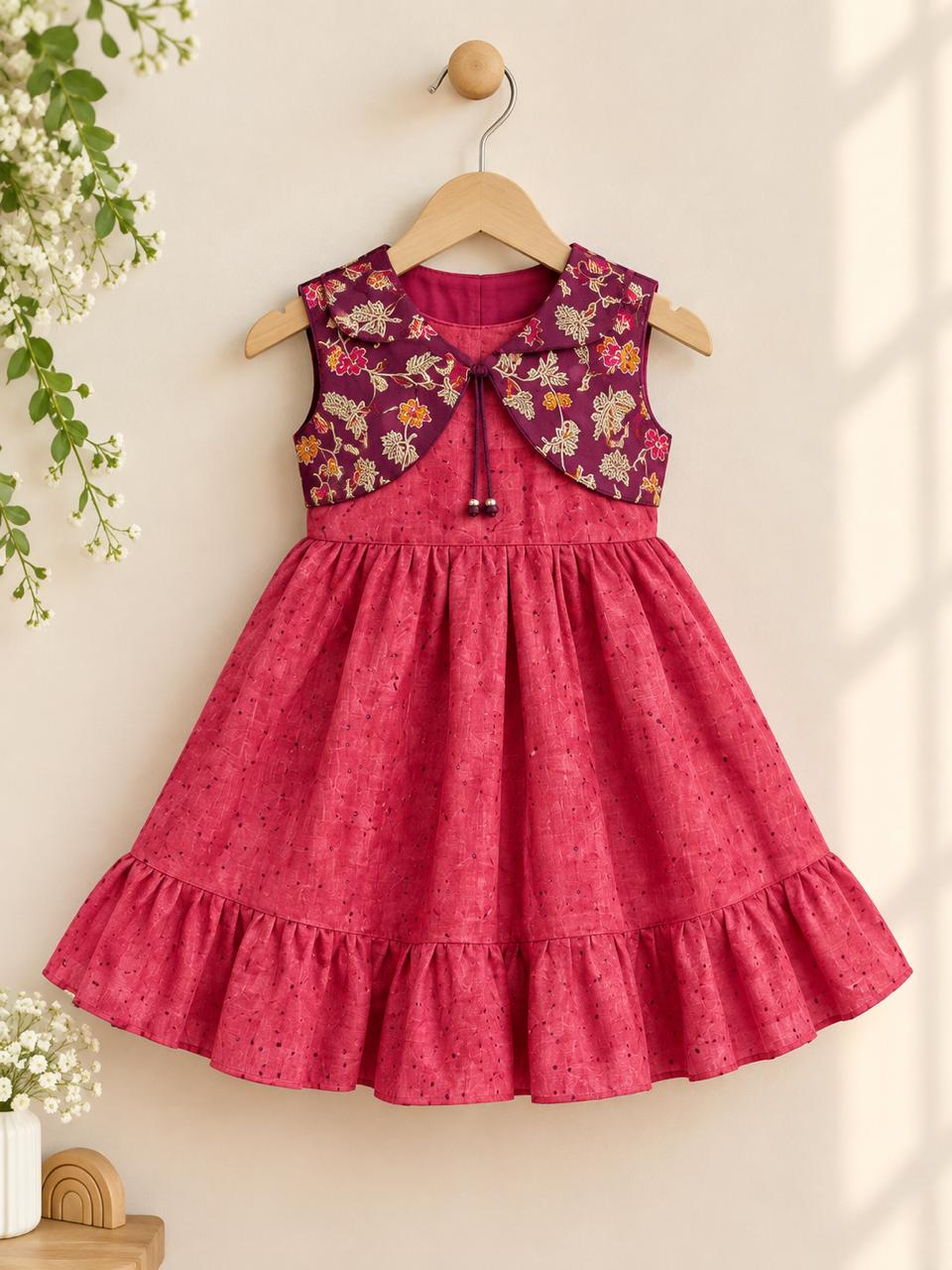 Rani Pink Floral Cape Frock photo 3