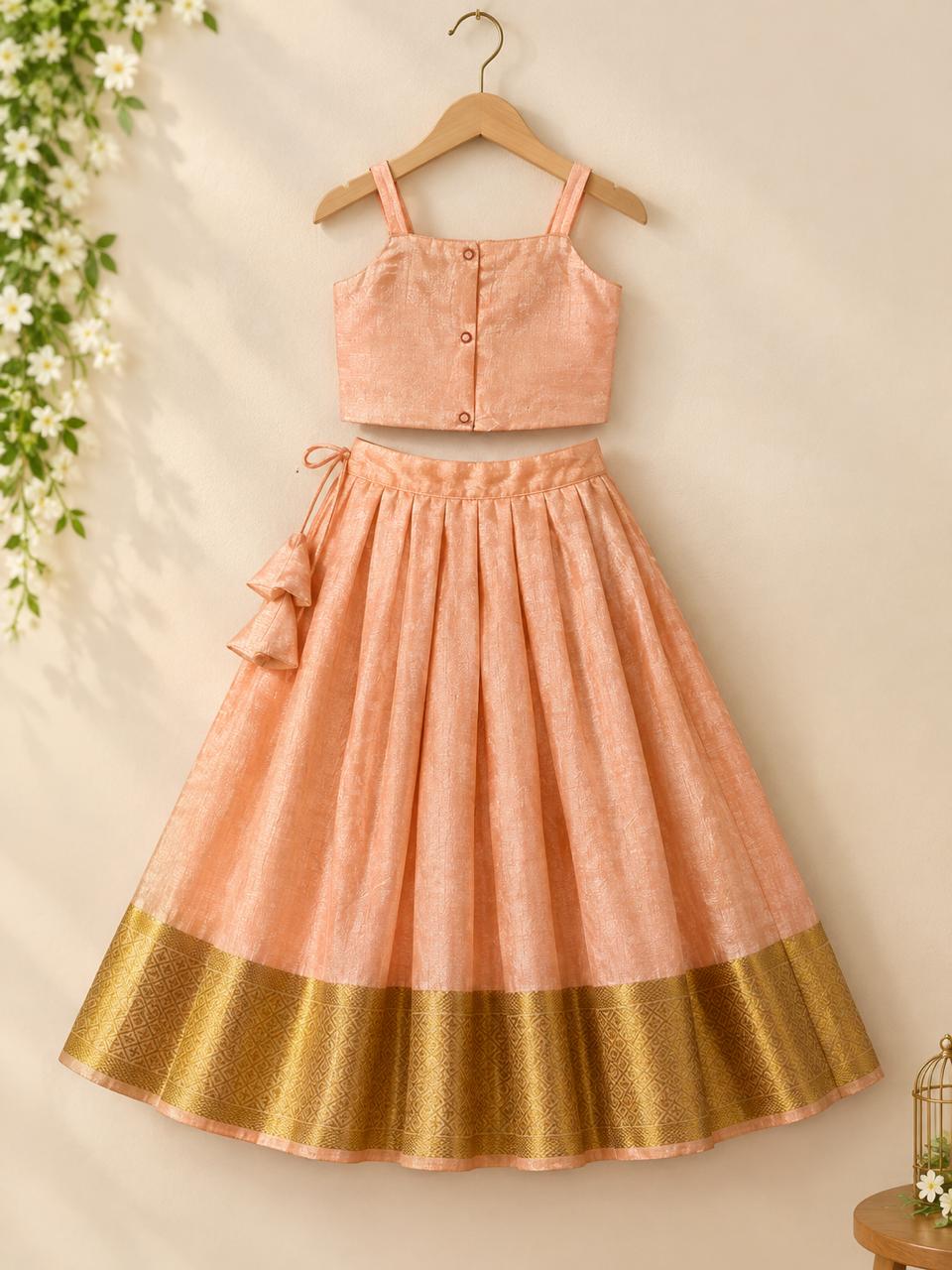 Peach Gold Zari Silk Lehanga photo 4