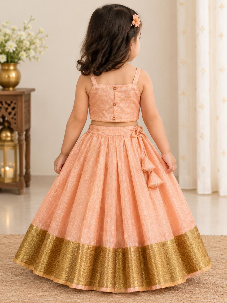 Peach Gold Zari Silk Lehanga photo 5