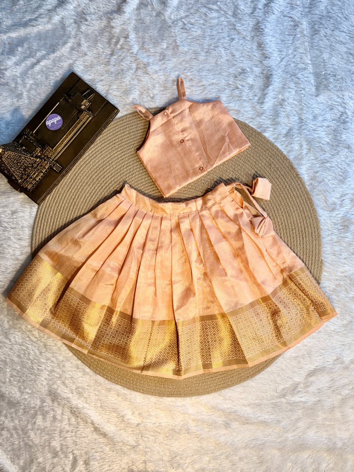 Peach Gold Zari Silk Lehanga photo 6