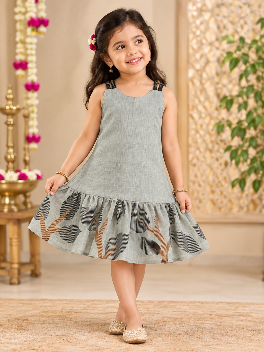 Sage Grey Botanical Print Frock