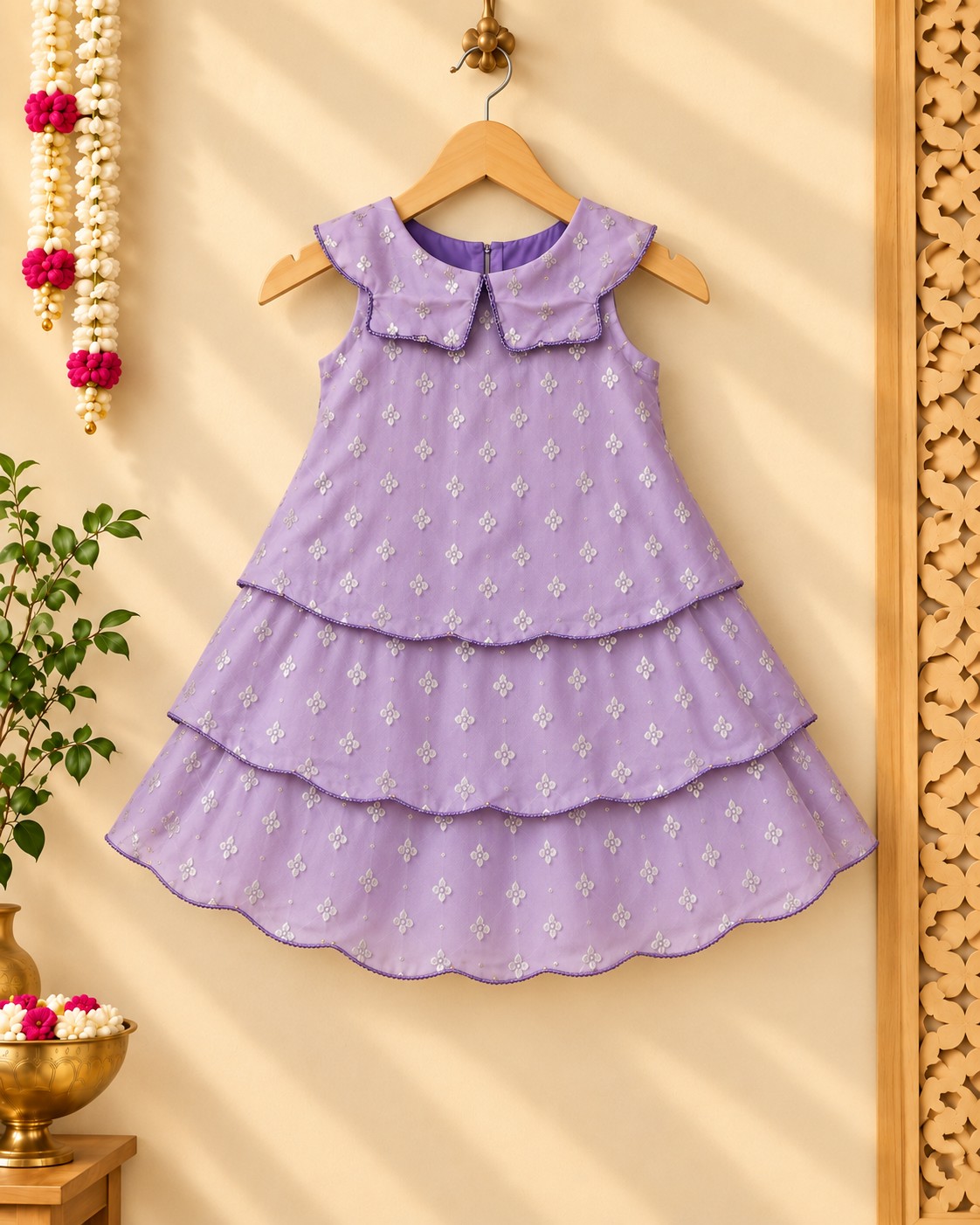 Lilac Booti Print Tiered Georgette Frock photo 3