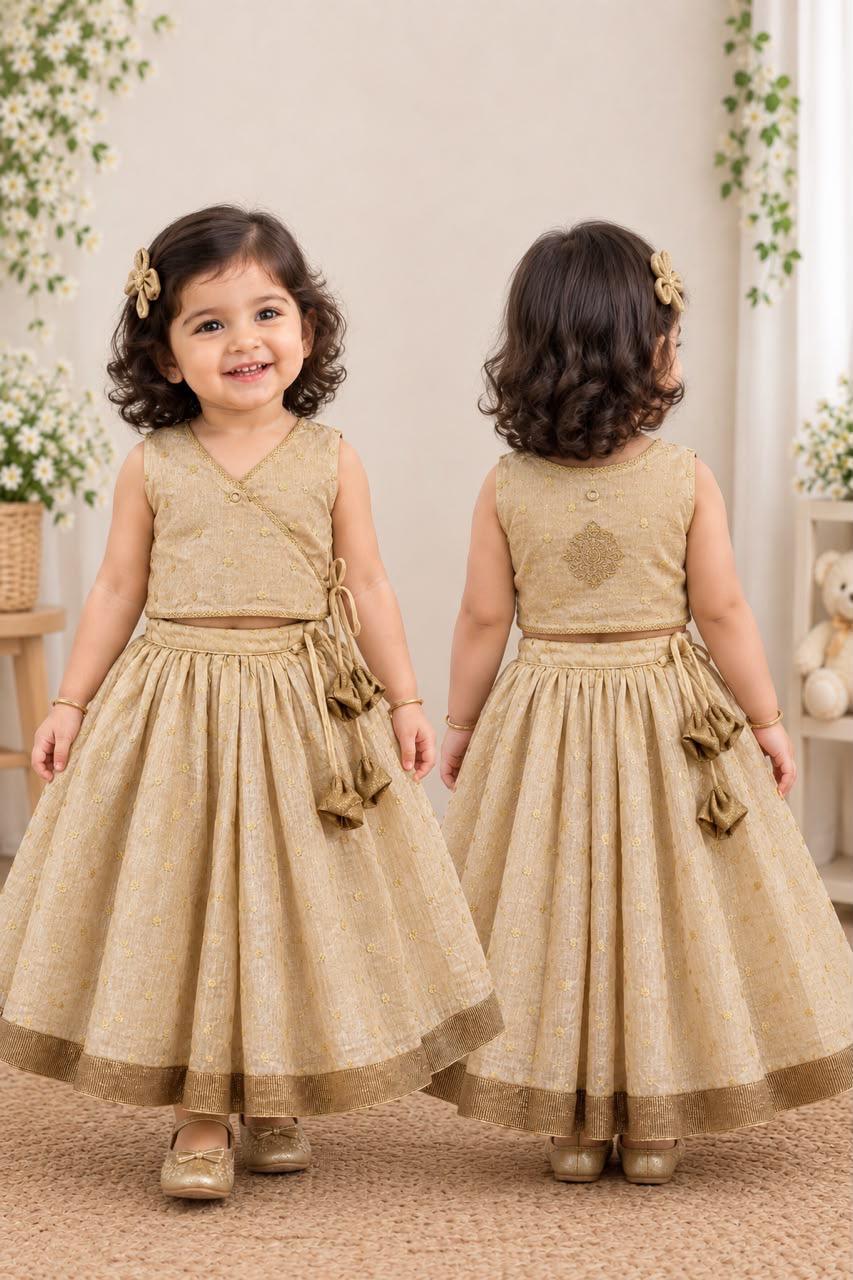 Golden Beige Embroidered Lehanga photo 3