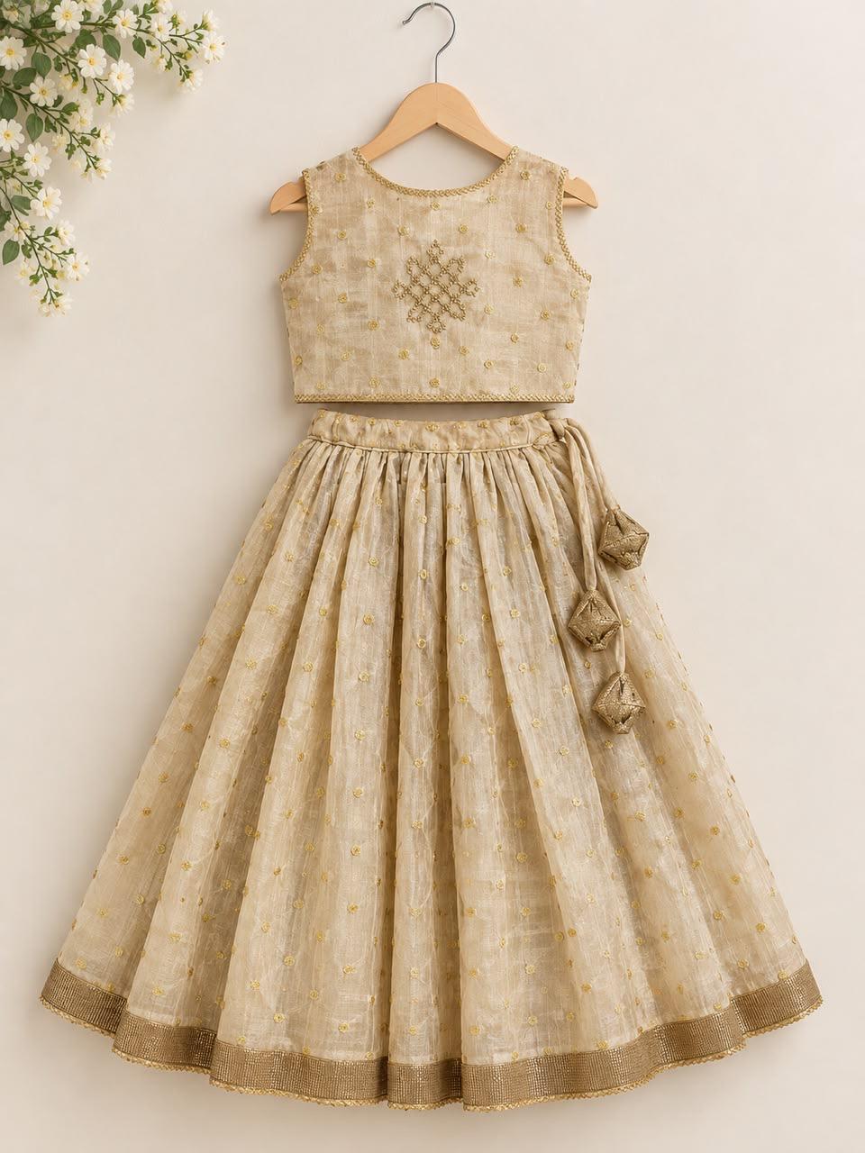 Golden Beige Embroidered Lehanga photo 5