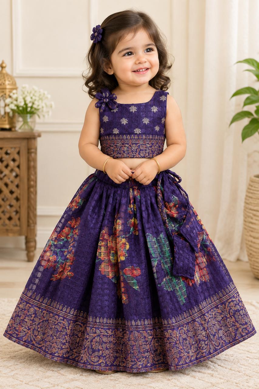 Midnight Purple Floral Silk Lehanga