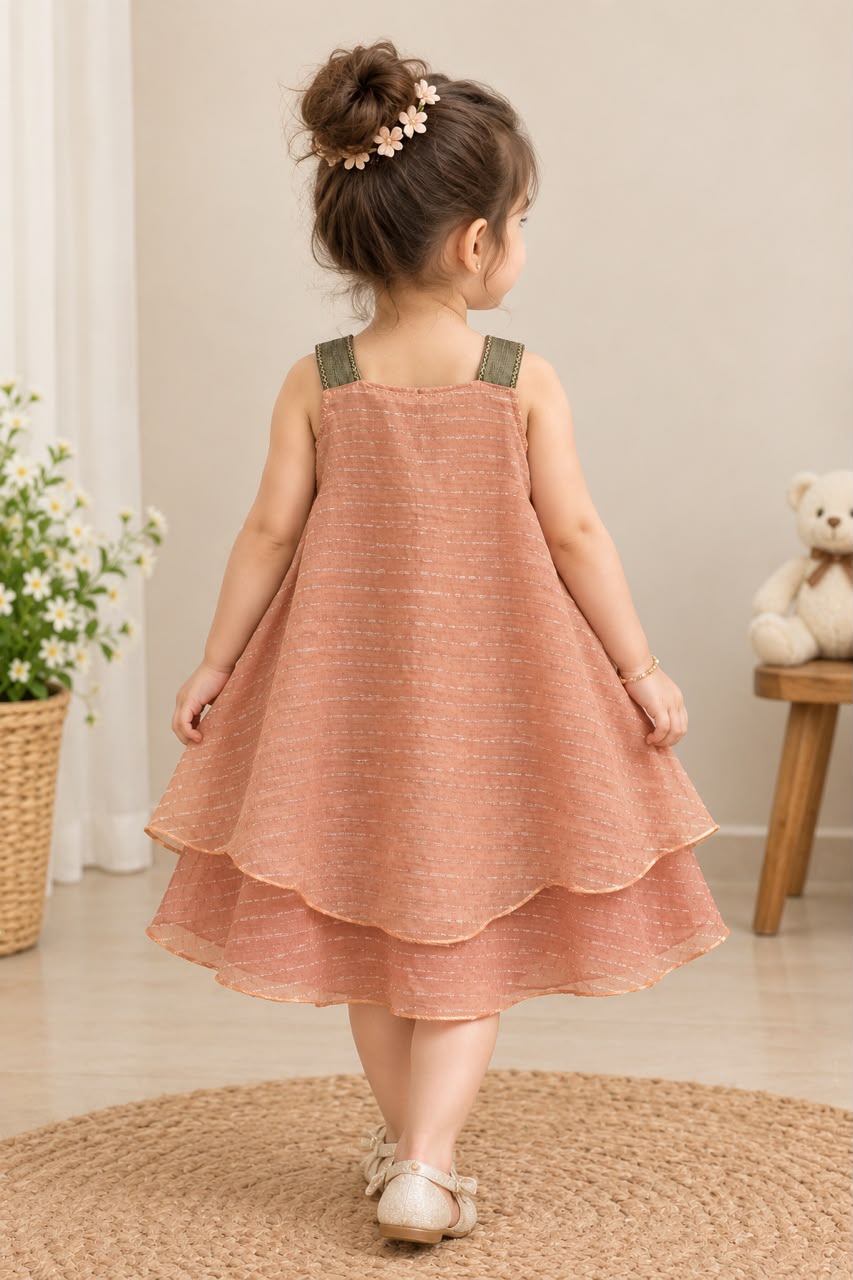 Peach Layered Organza Frock photo 3