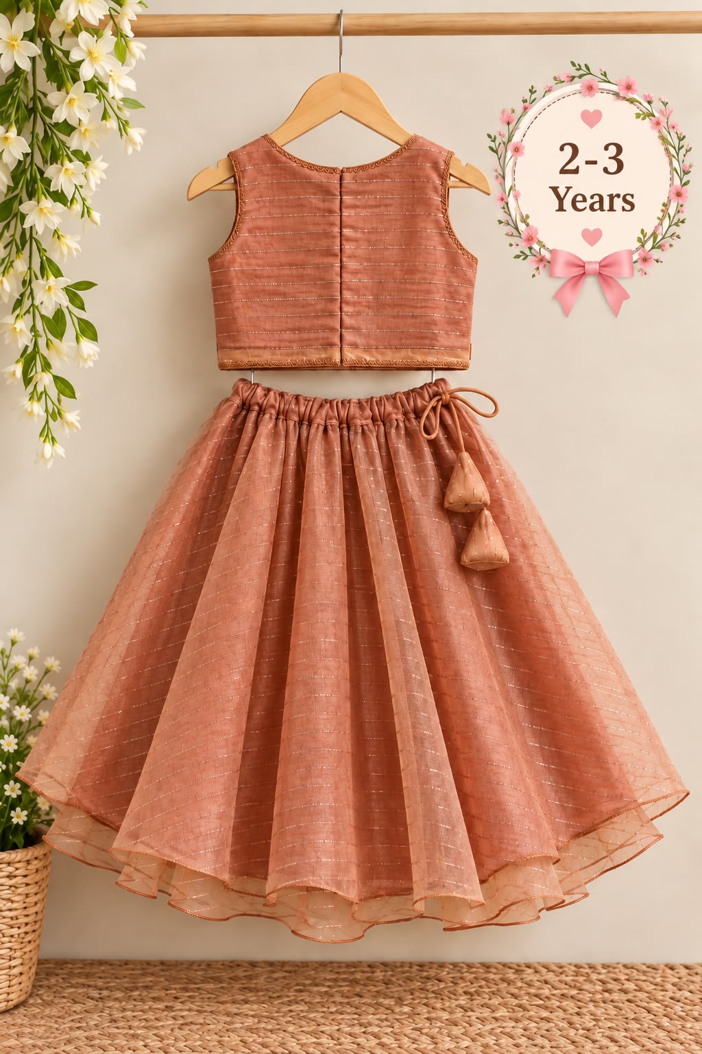 Rust Copper Organza Lehanga photo 3