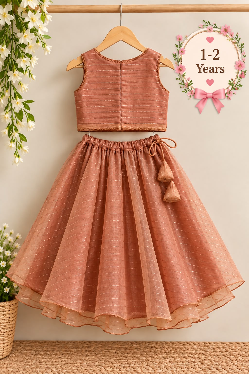 Rust Copper Organza Lehanga photo 2