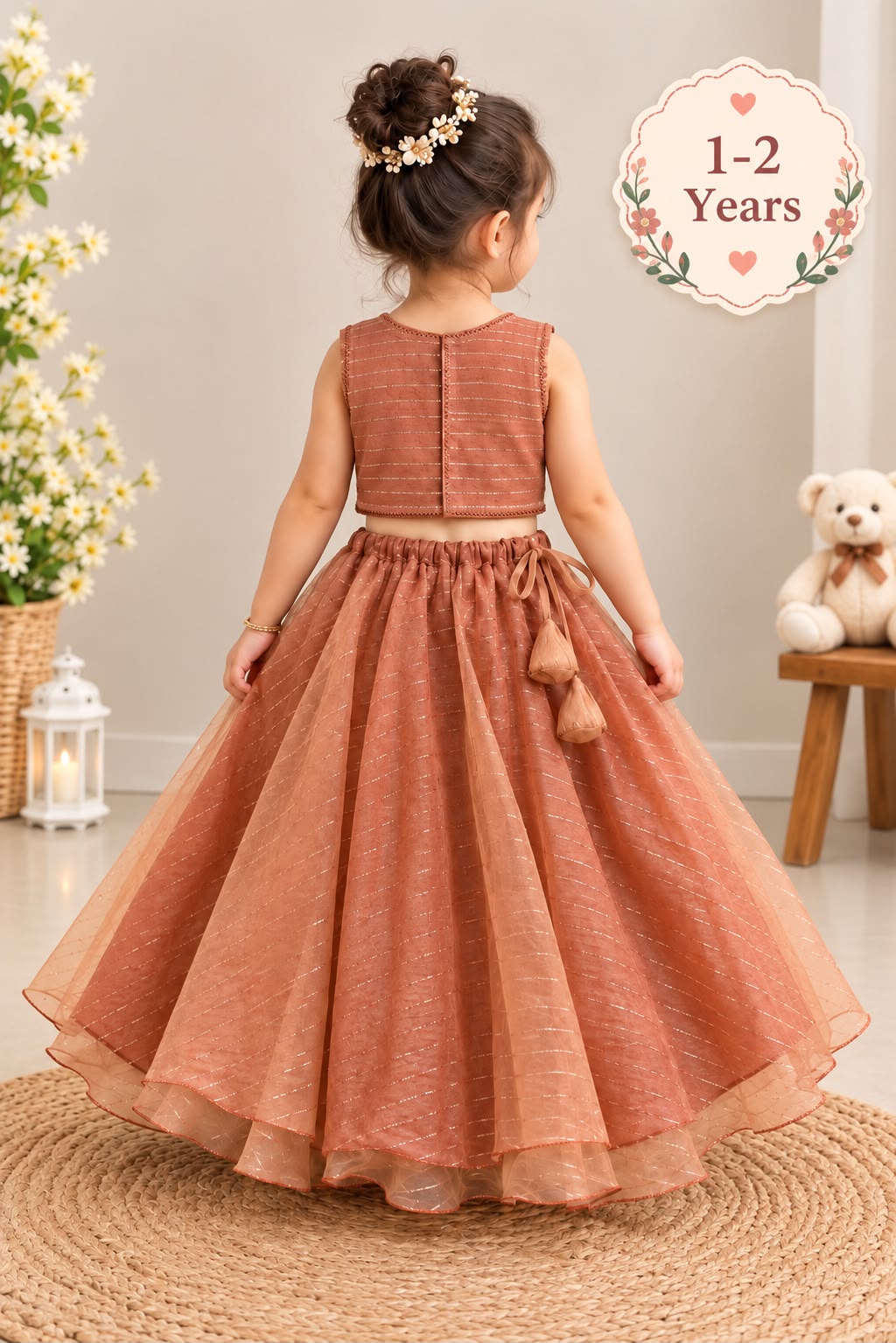 Rust Copper Organza Lehanga photo 3