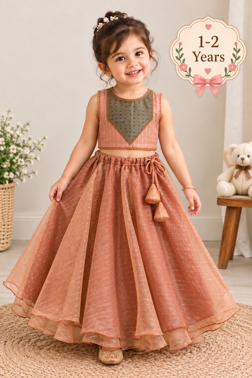 Rust Copper Organza Lehanga photo 1