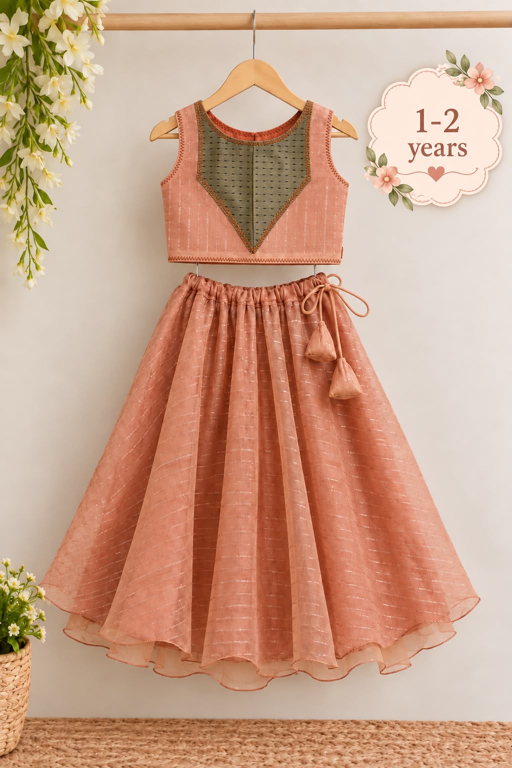 Rust Copper Organza Lehanga photo 4