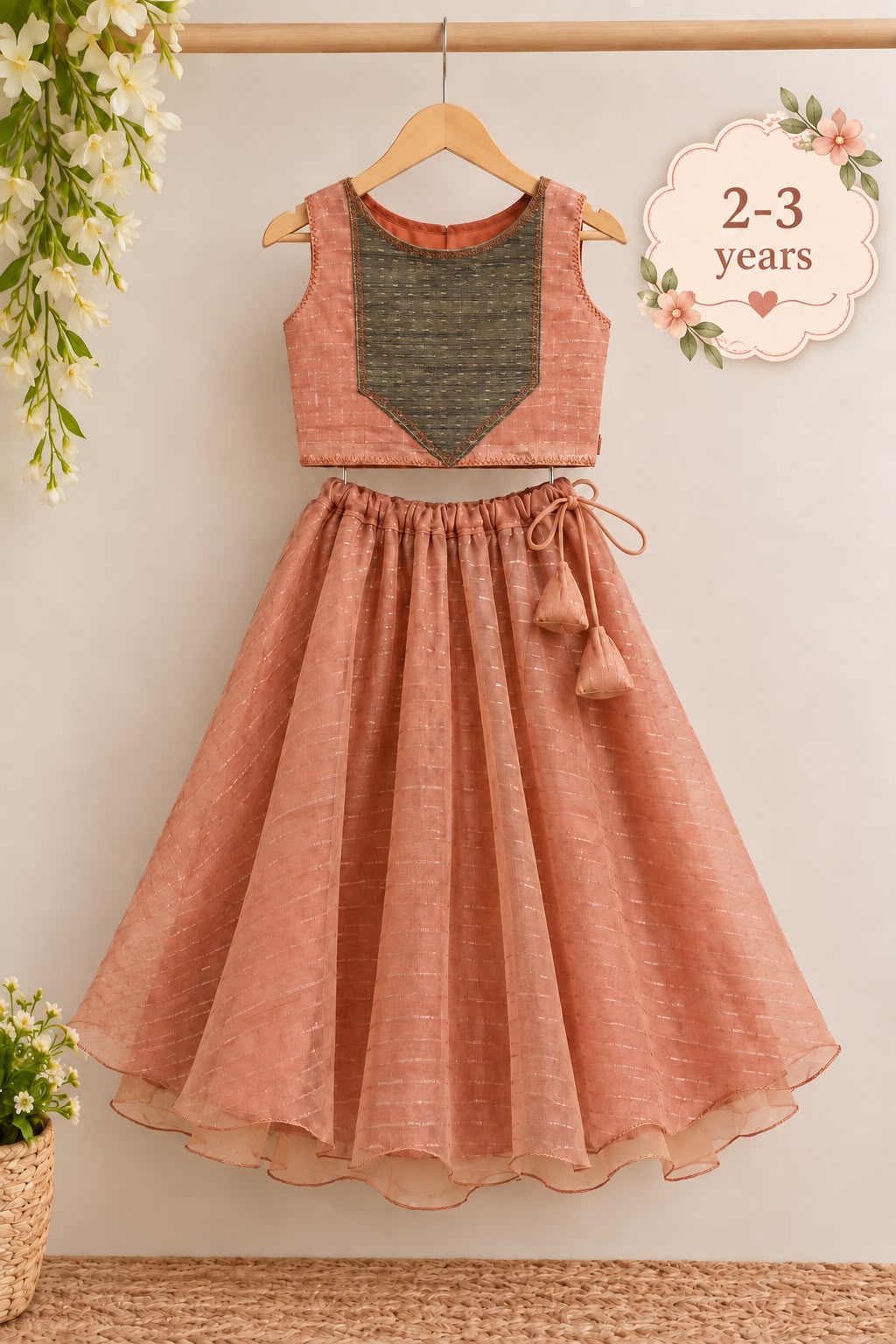 Rust Copper Organza Lehanga photo 4