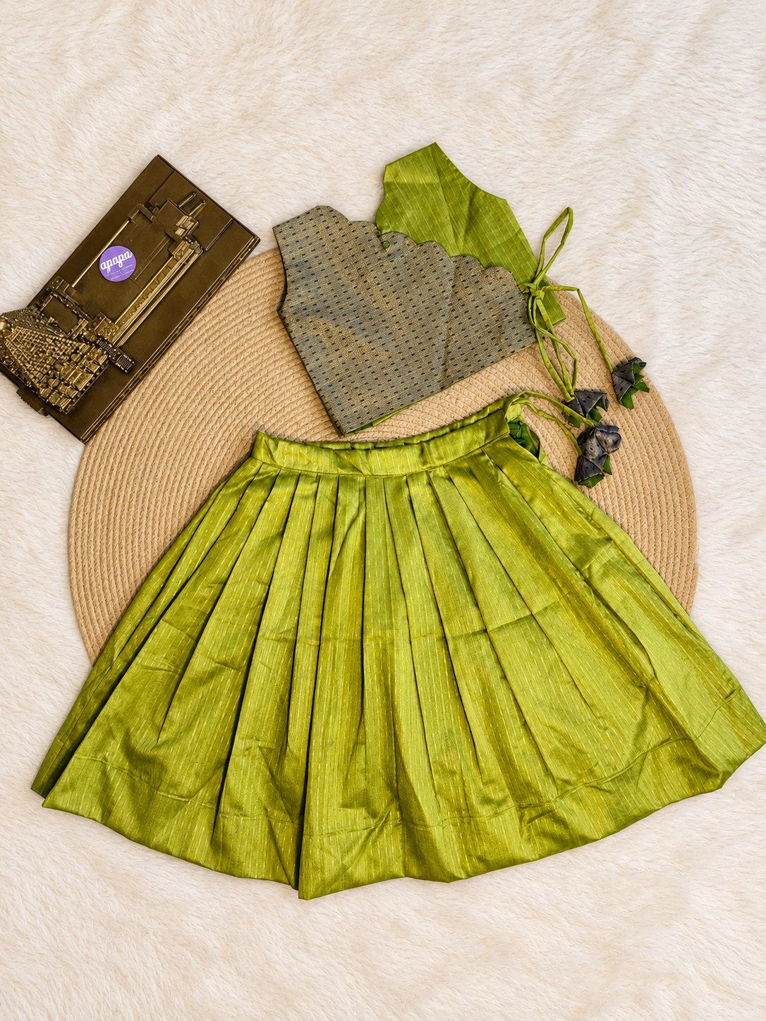 Olive Green Scallop Silk Lehanga
