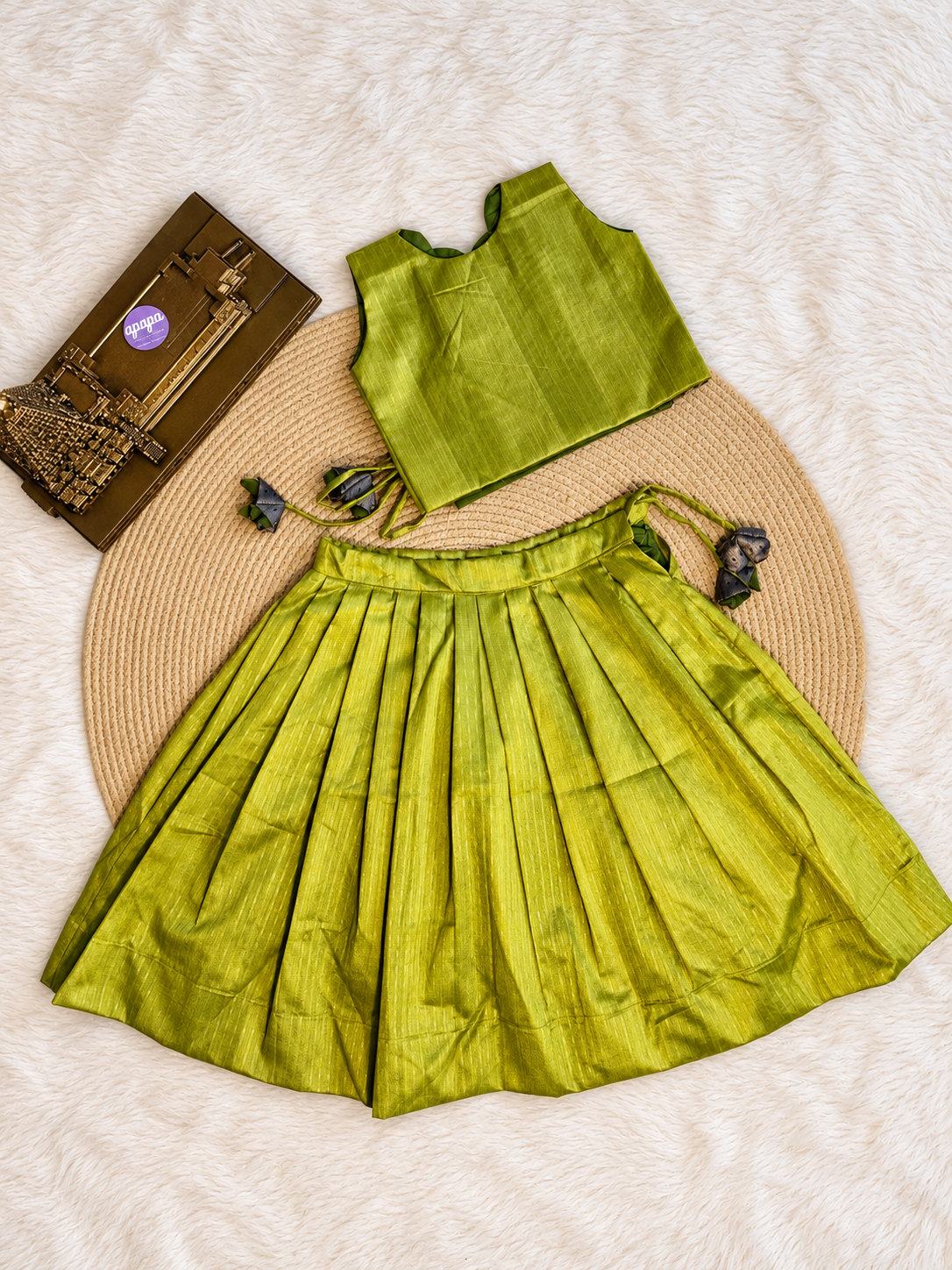 Olive Green Scallop Silk Lehanga photo 4