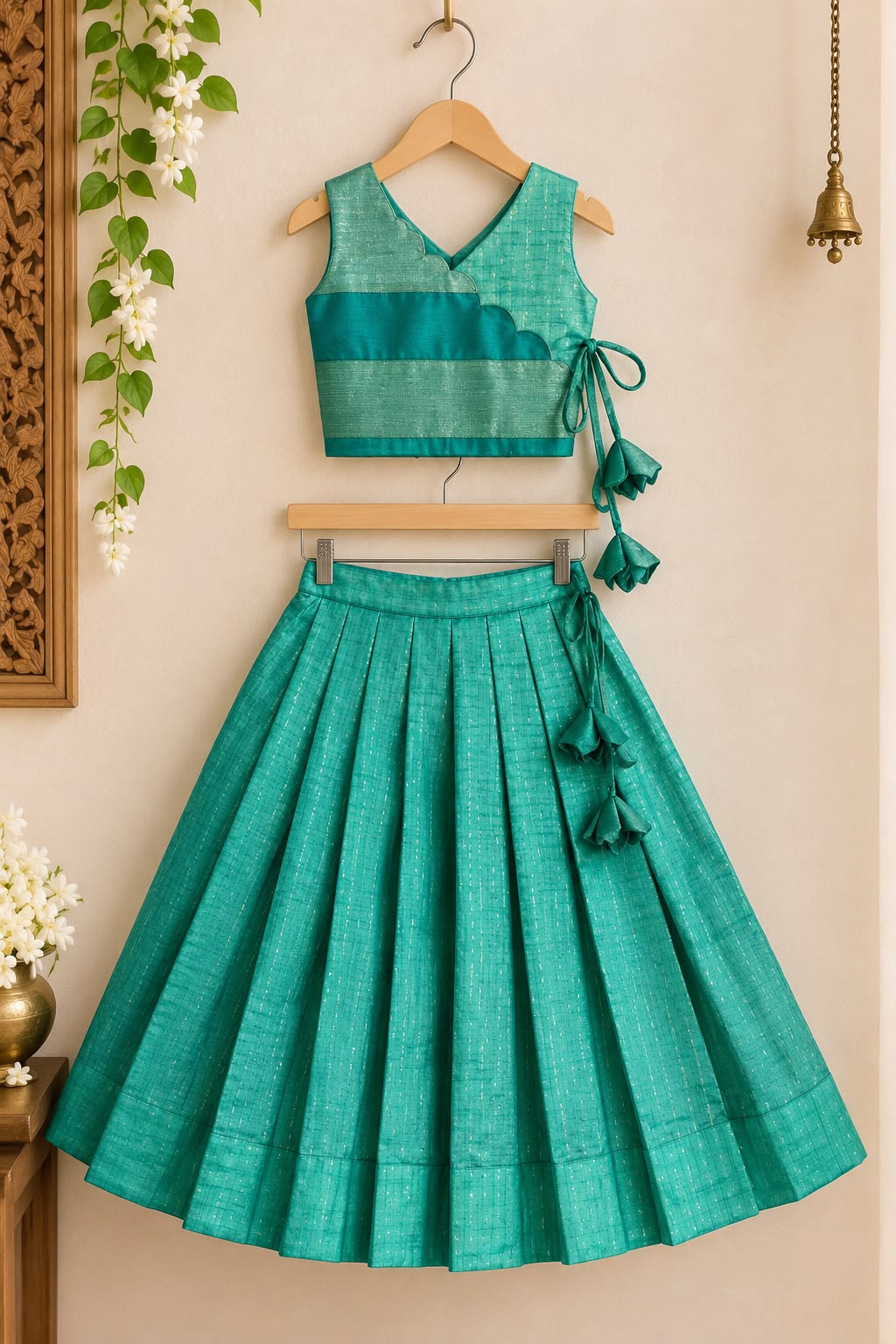 Teal Scallop Silk Lehanga photo 3