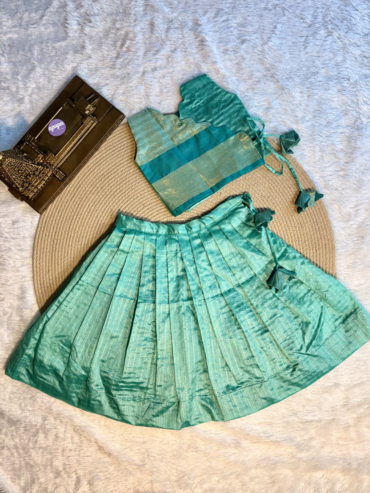 Teal Scallop Silk Lehanga
