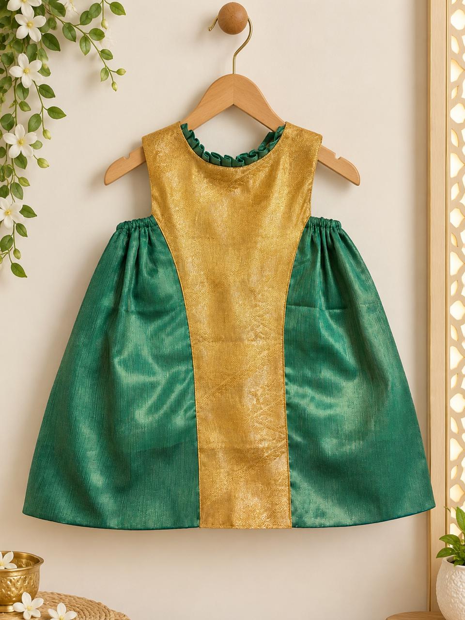 Emerald Gold Colorblock Silk Frock photo 3