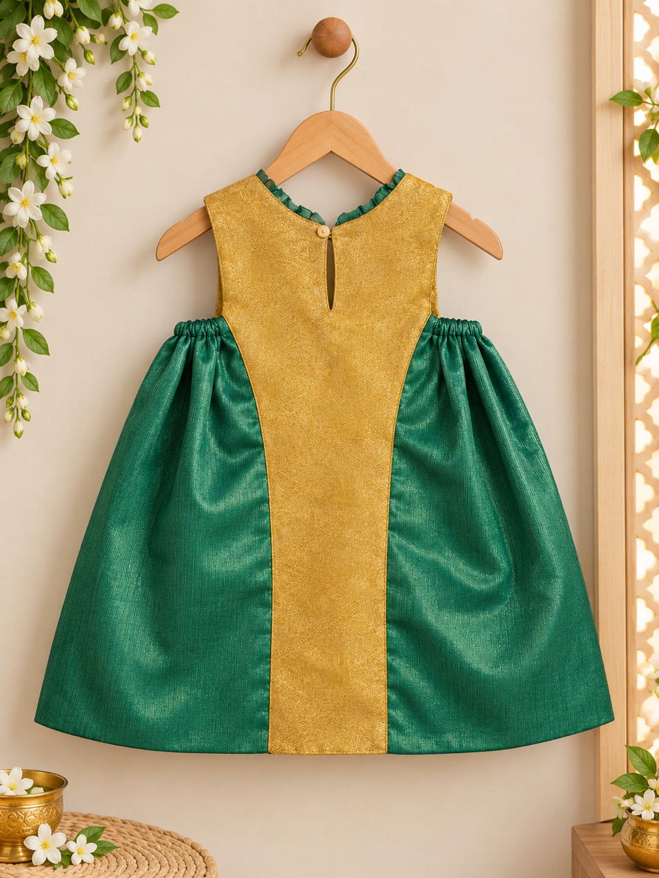 Emerald Gold Colorblock Silk Frock photo 4