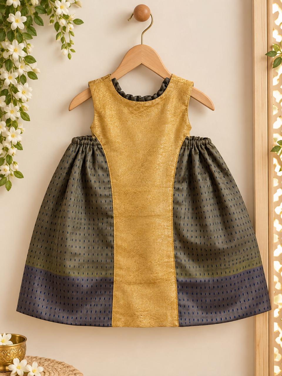 Olive Navy Colorblock Silk Frock photo 3