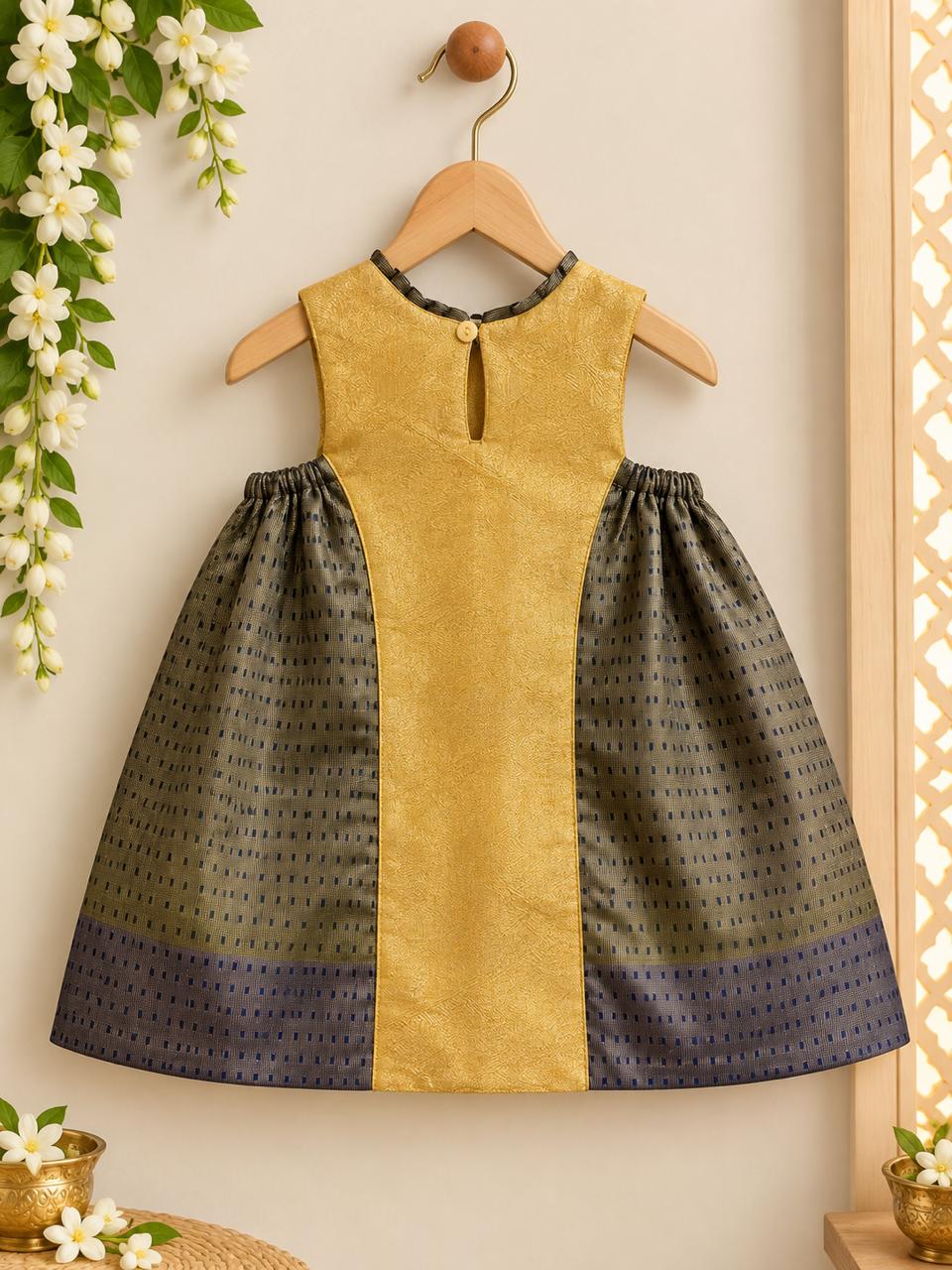 Olive Navy Colorblock Silk Frock photo 4