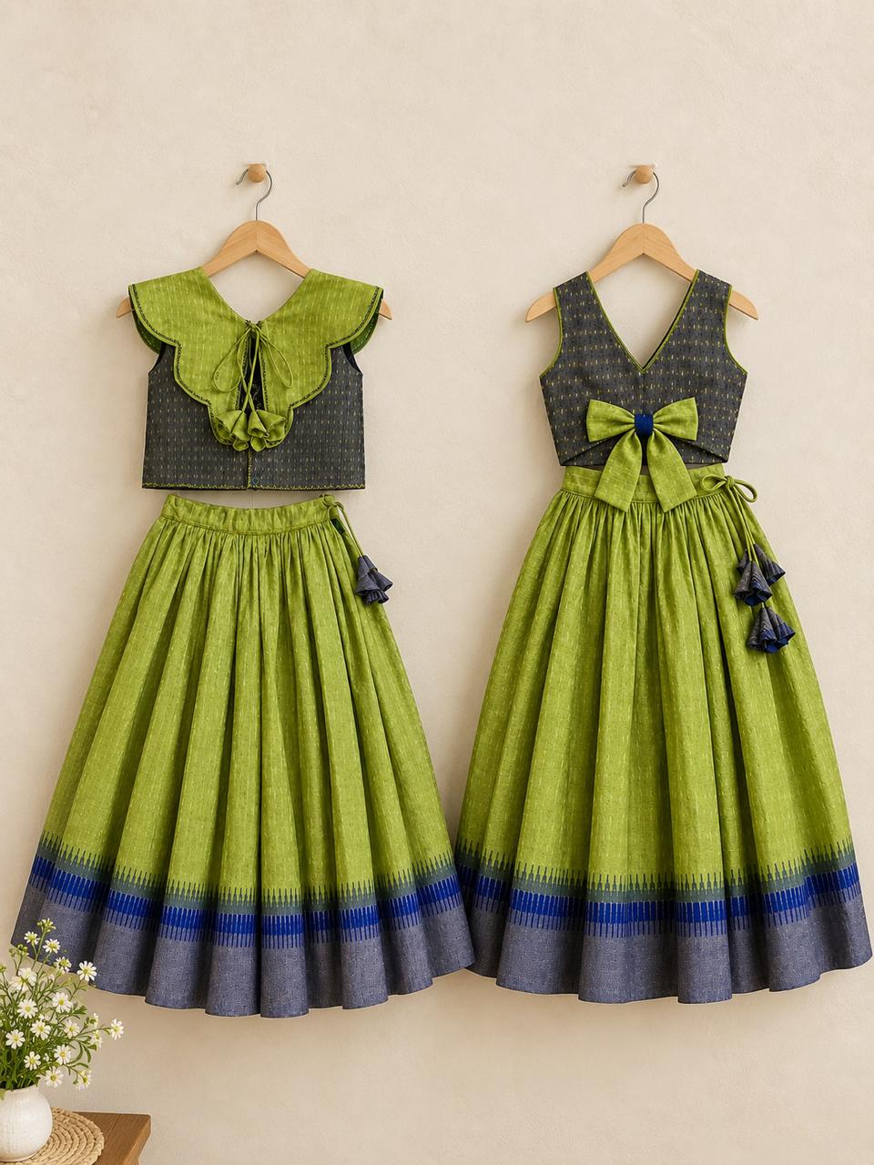 Green Navy Ikat Print Lehanga photo 4
