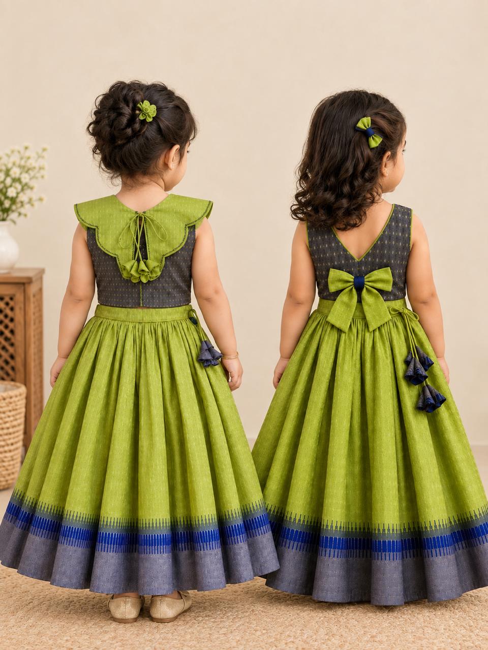 Green Navy Ikat Print Lehanga photo 5