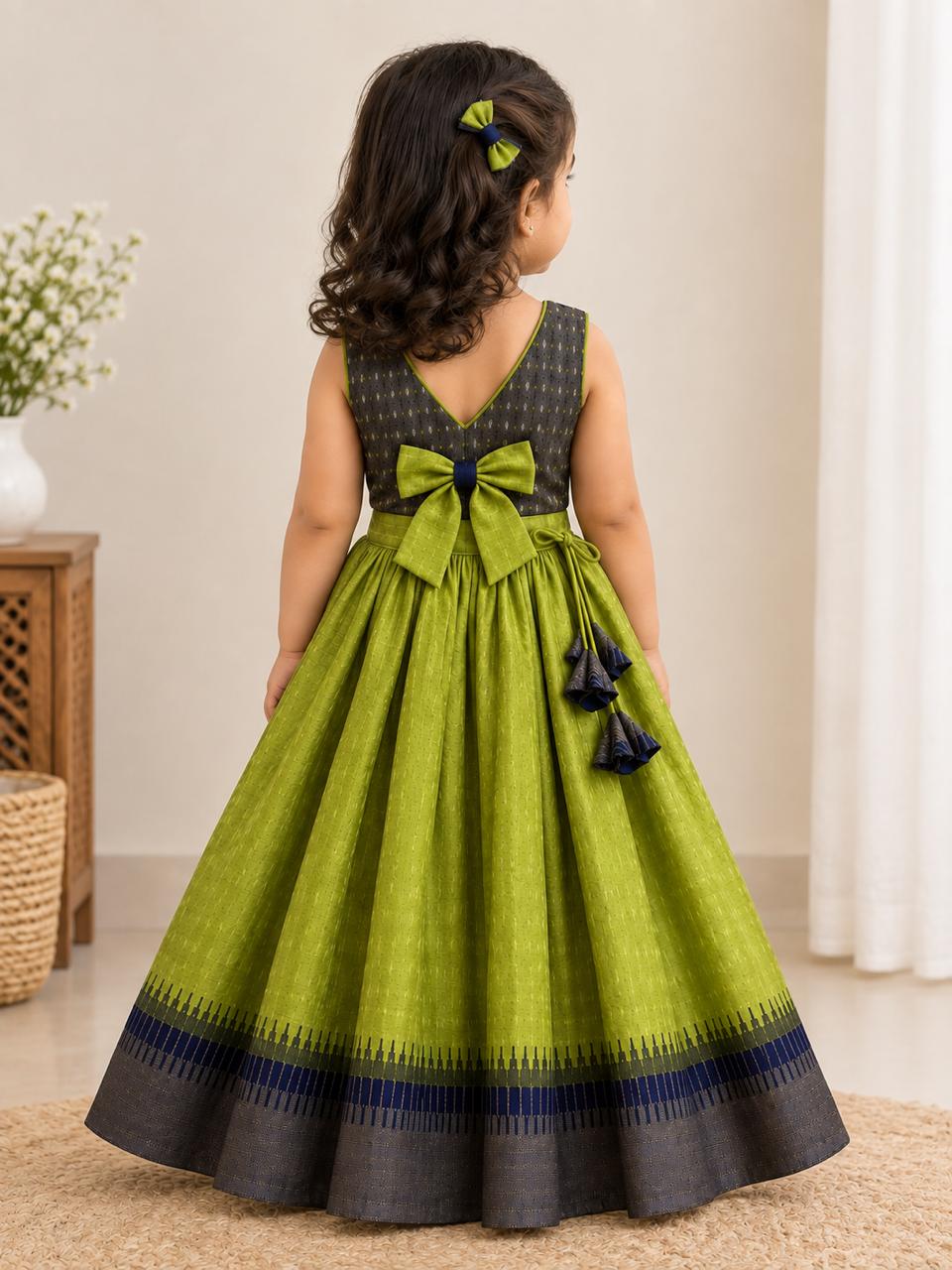 Green Navy Ikat Print Lehanga photo 7
