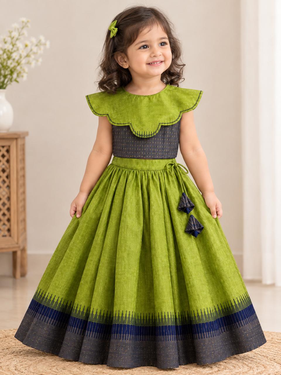 Green Navy Ikat Print Lehanga photo 8