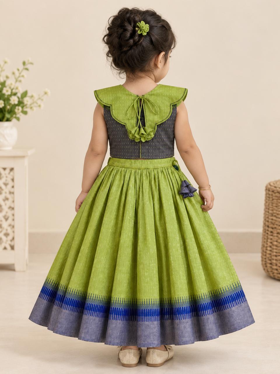 Green Navy Ikat Print Lehanga photo 9