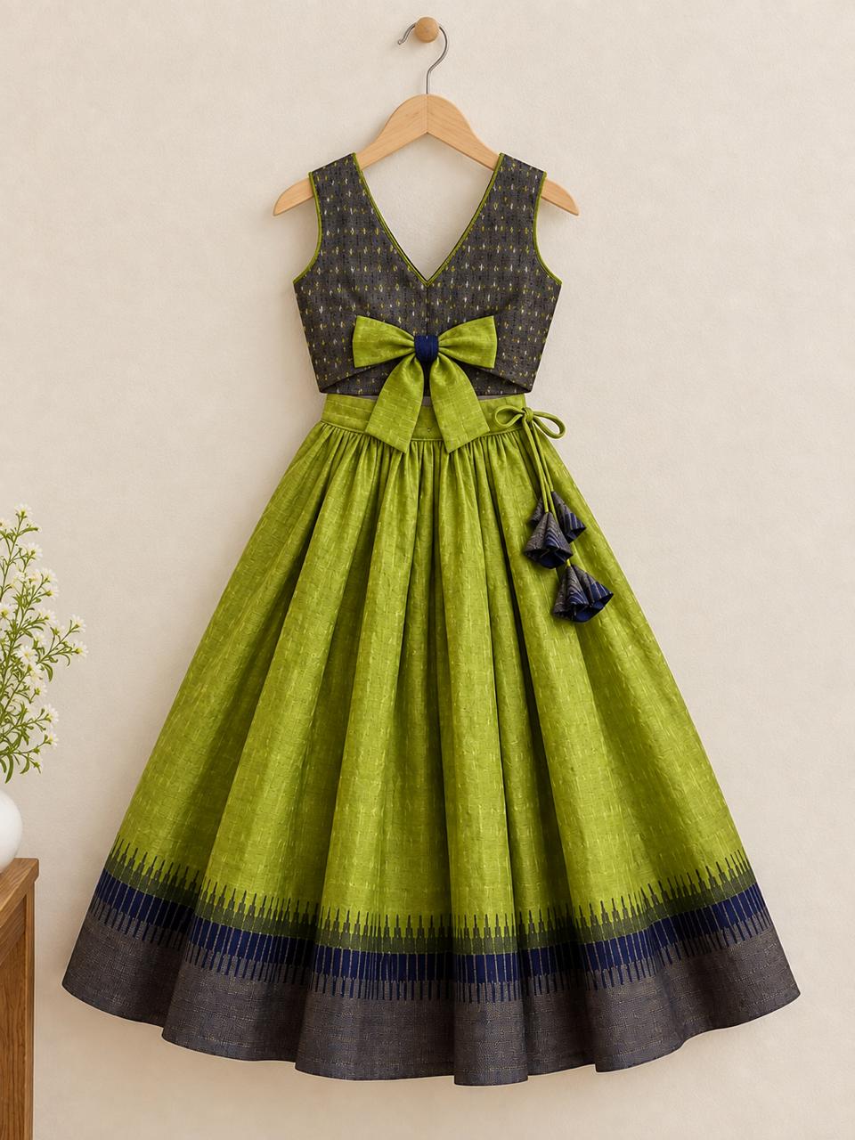 Green Navy Ikat Print Lehanga photo 10