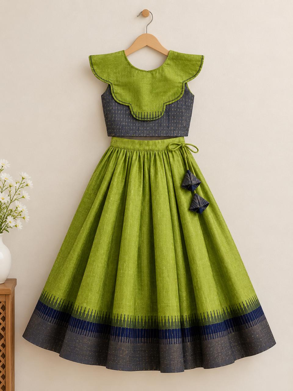 Green Navy Ikat Print Lehanga photo 12