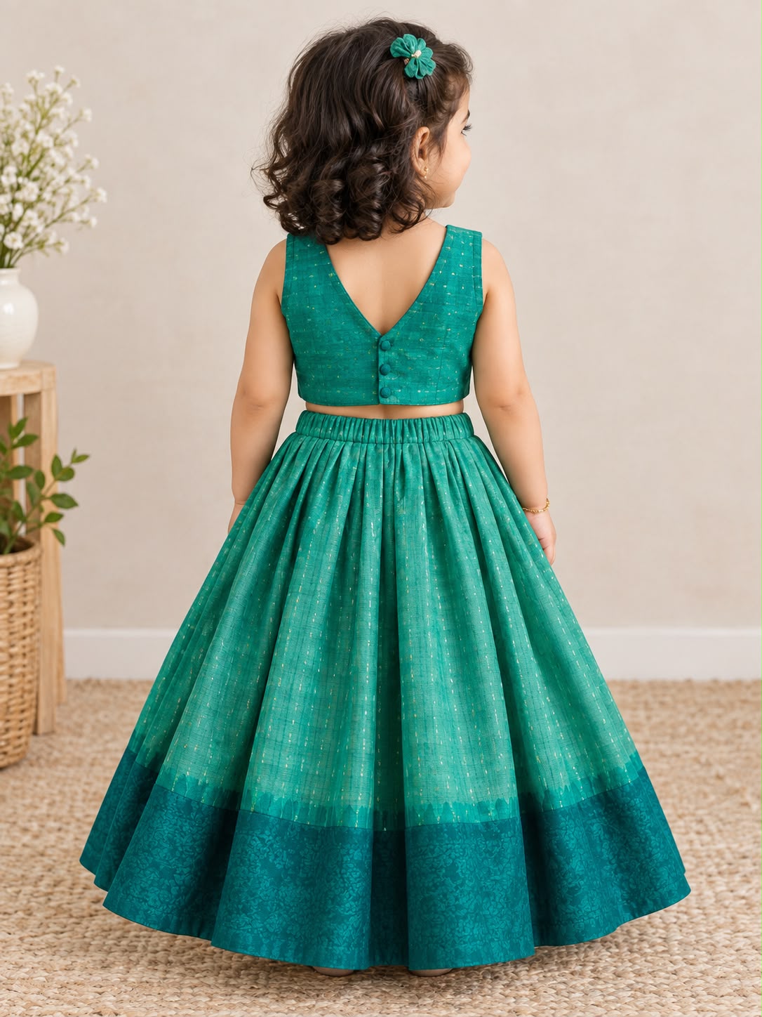 Sea Green Zari Stripe Embroidered Lehenga Set photo 3