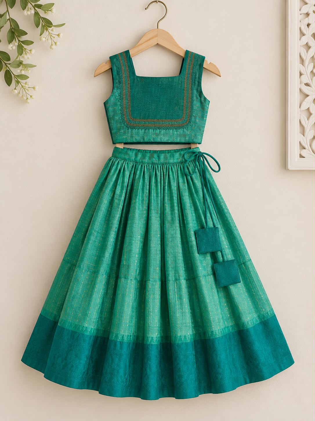 Sea Green Zari Stripe Embroidered Lehenga Set photo 4