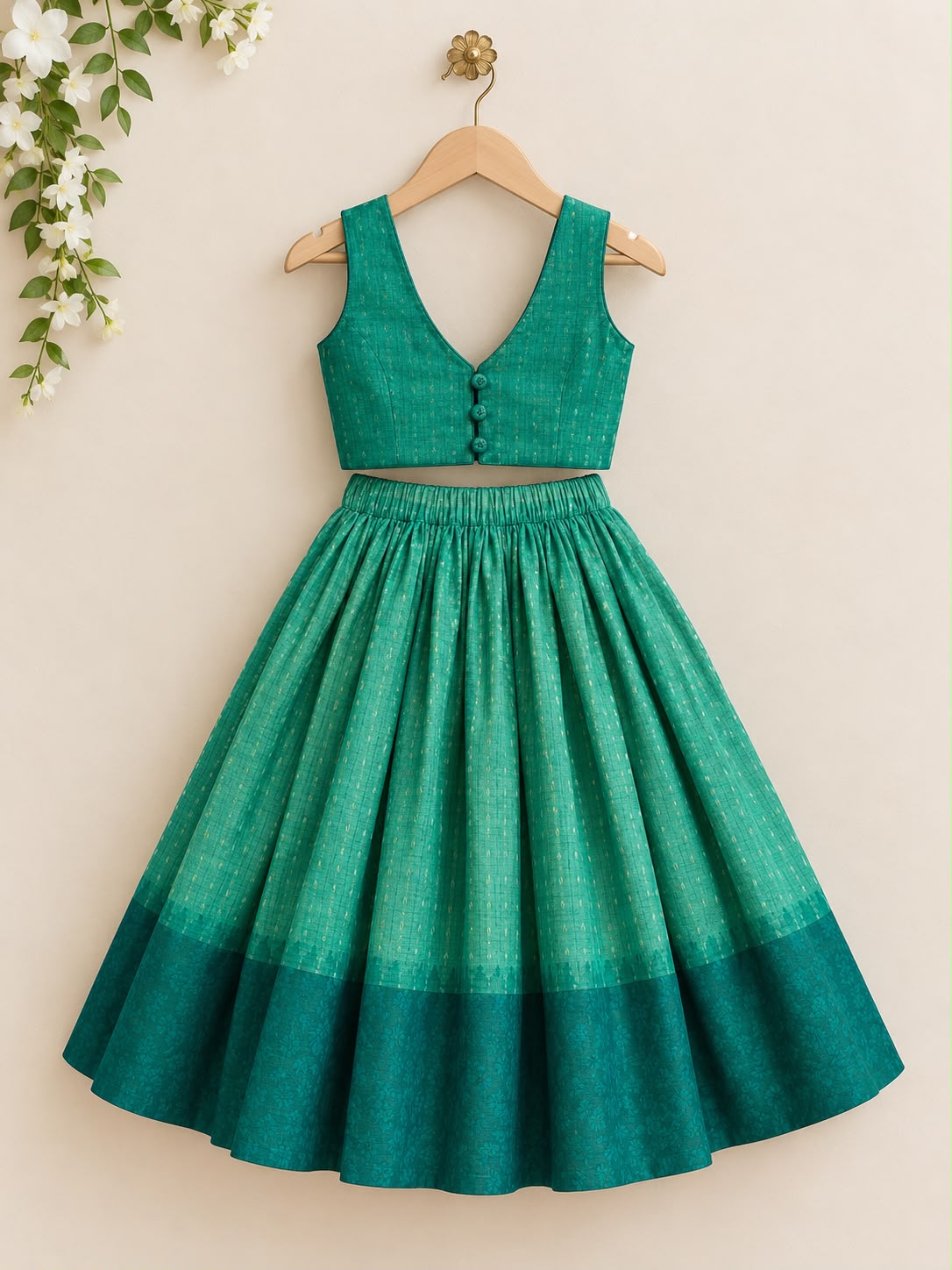 Sea Green Zari Stripe Embroidered Lehenga Set photo 5