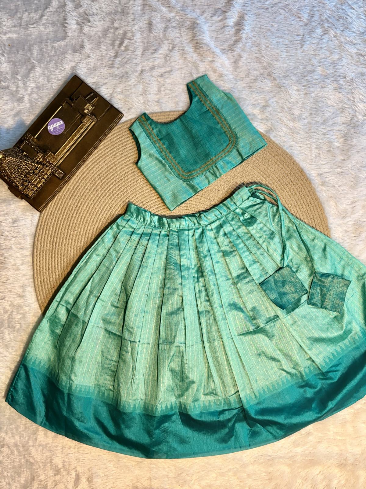 Sea Green Zari Stripe Embroidered Lehenga Set