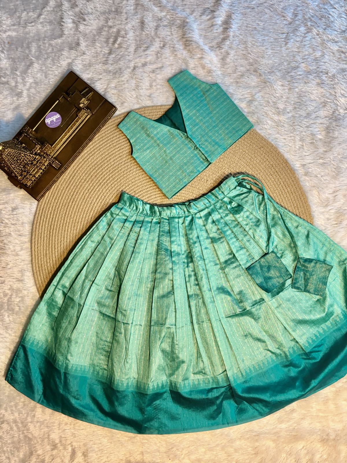 Sea Green Zari Stripe Embroidered Lehenga Set photo 6