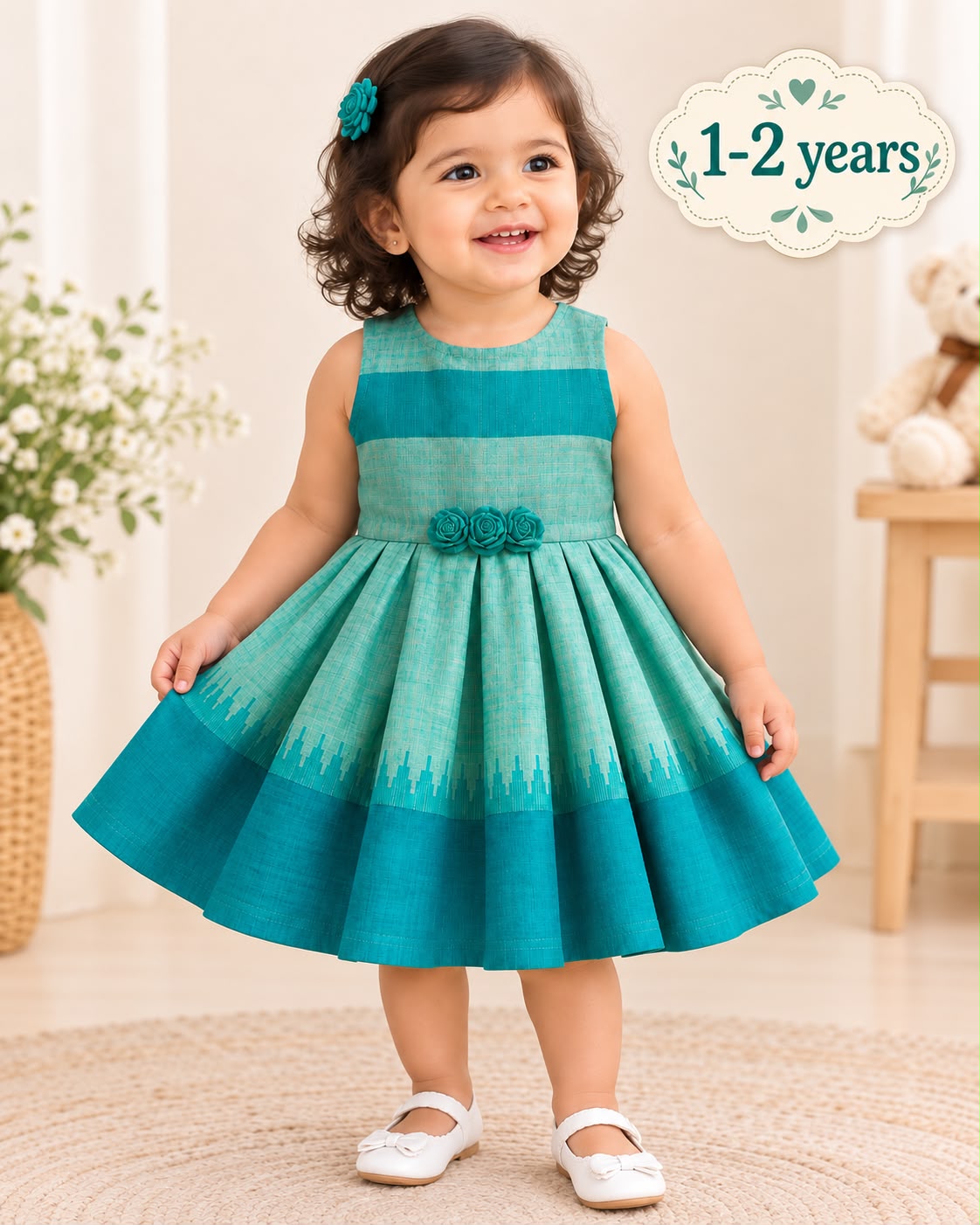 Emerald Rosette Silk Frock