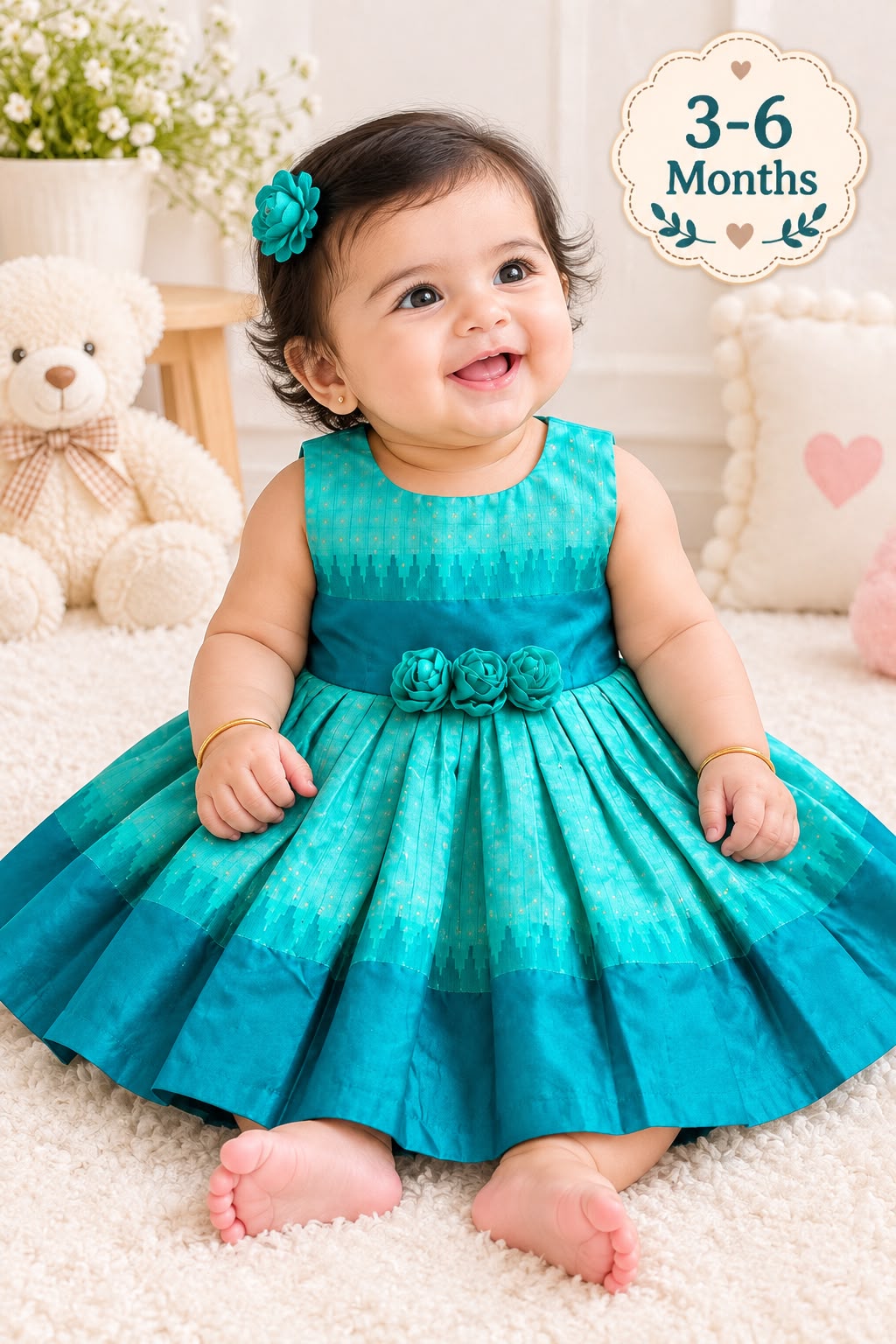 Emerald Rosette Silk Frock photo 1