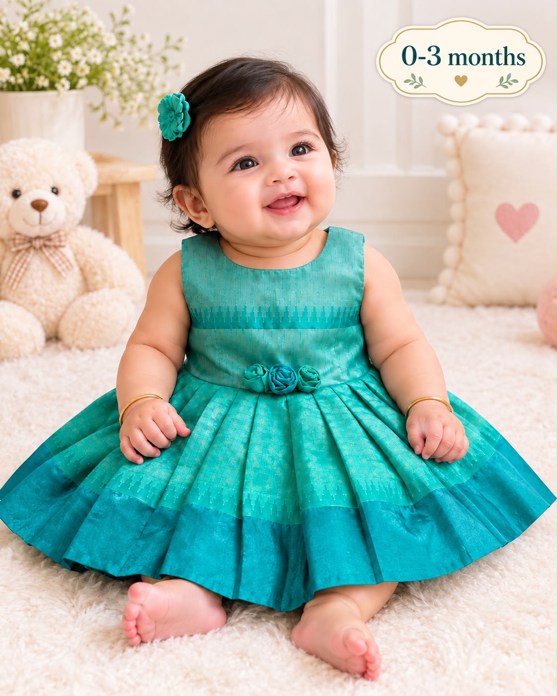Emerald Rosette Silk Frock photo 1