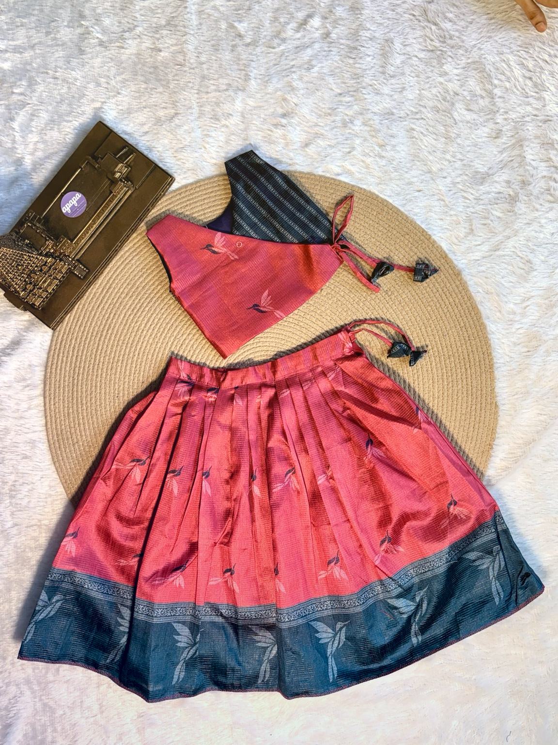 Crimson Teal Hummingbird Silk Lehanga
