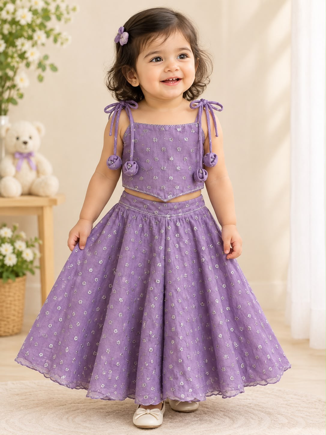 Lavender Rosebud Tie-Strap Palazzo Set