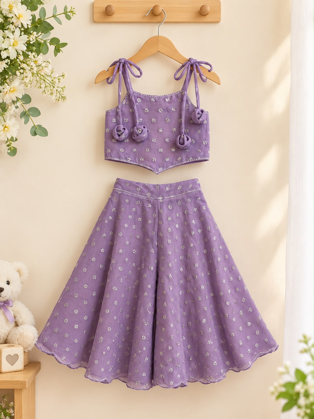 Lavender Rosebud Tie-Strap Palazzo Set photo 3