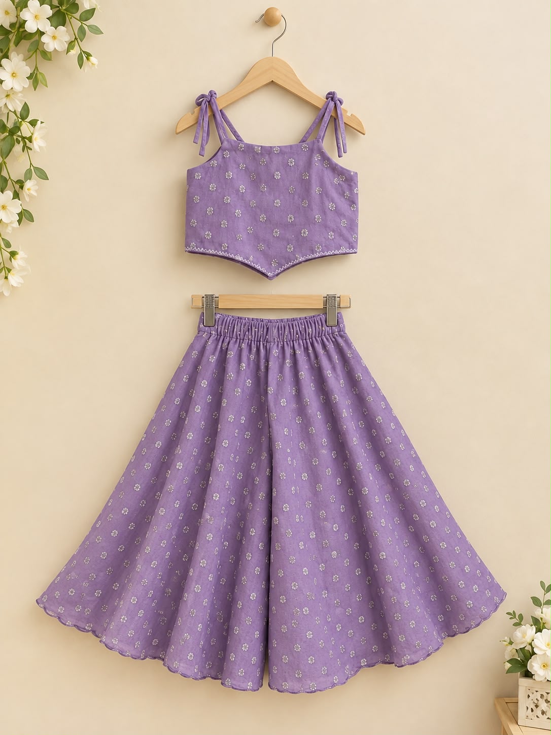 Lavender Rosebud Tie-Strap Palazzo Set photo 4