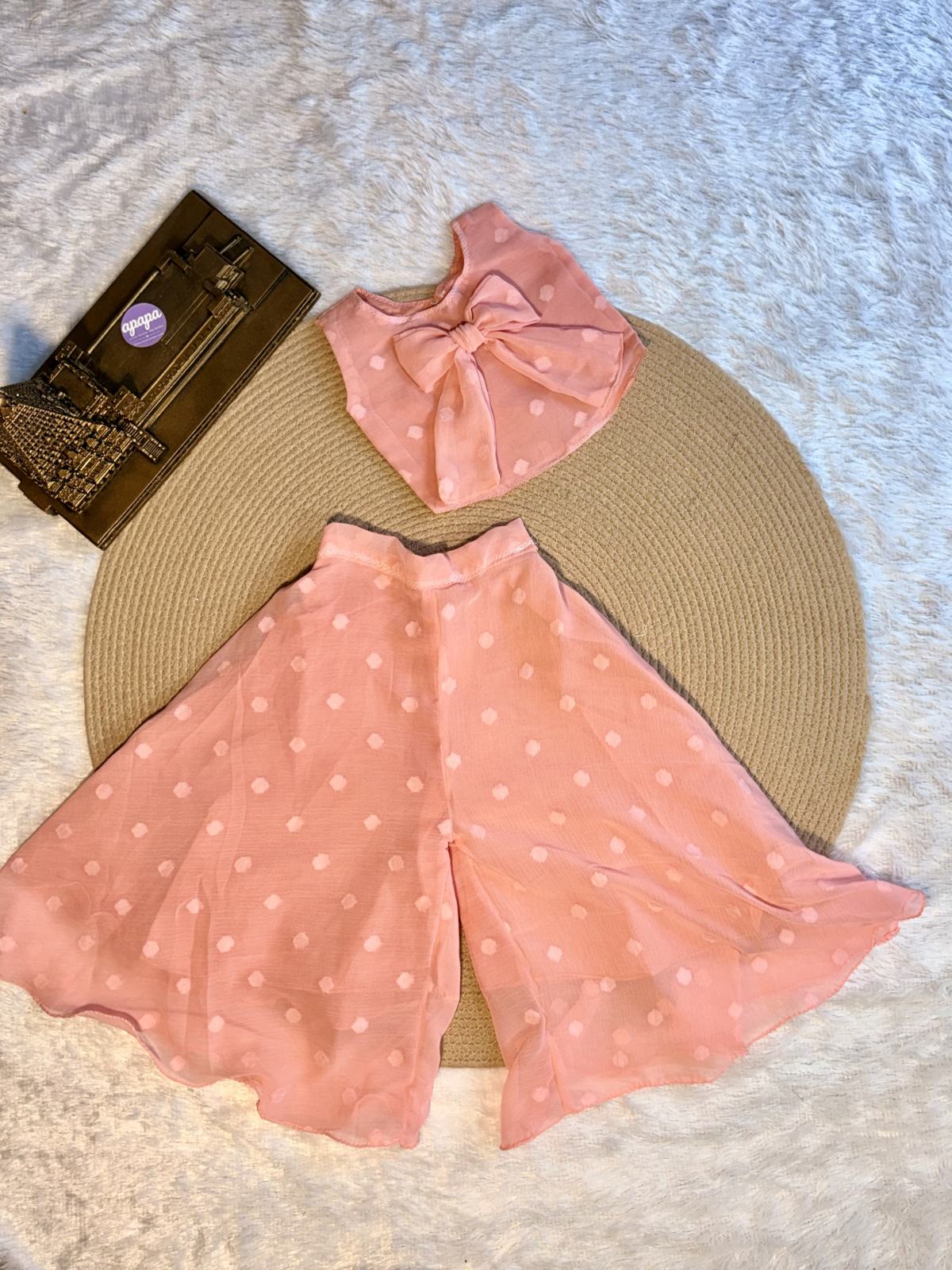 Coral Pink Bow Crop Top Palazzo Set photo 6