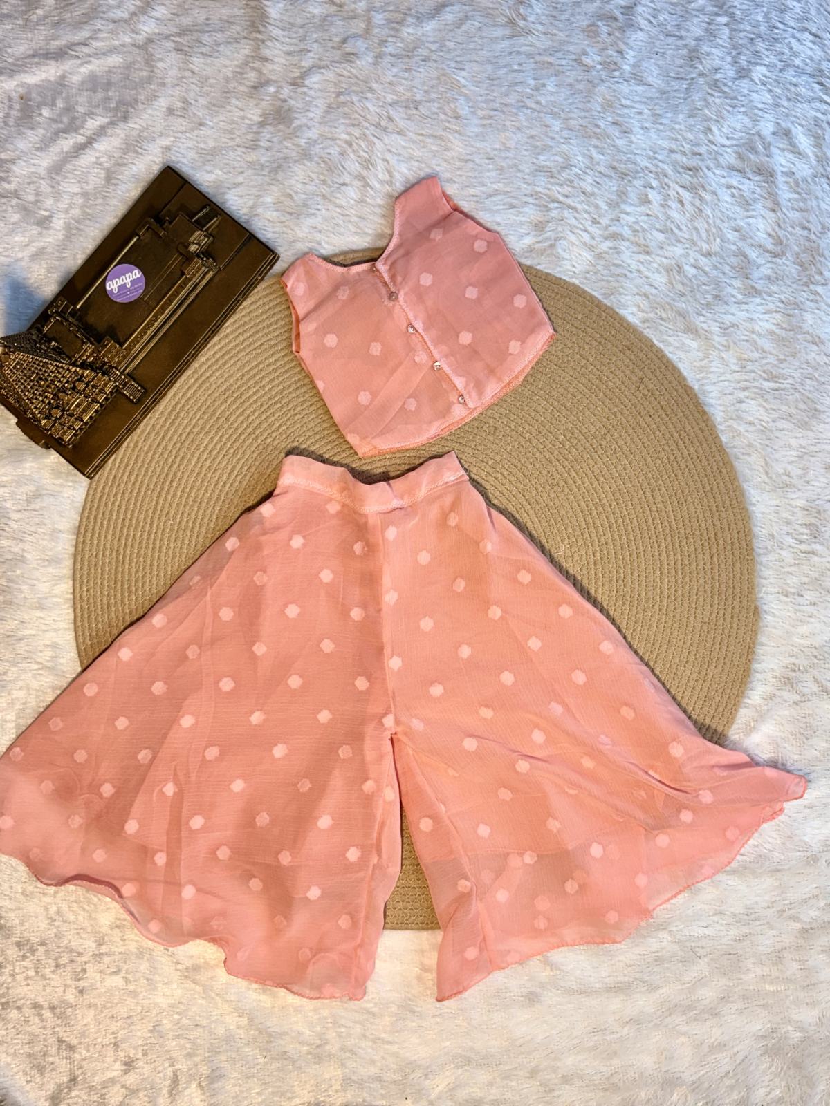 Coral Pink Bow Crop Top Palazzo Set