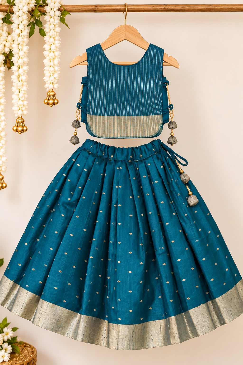 Peacock Teal Gold Butti Lehanga photo 4