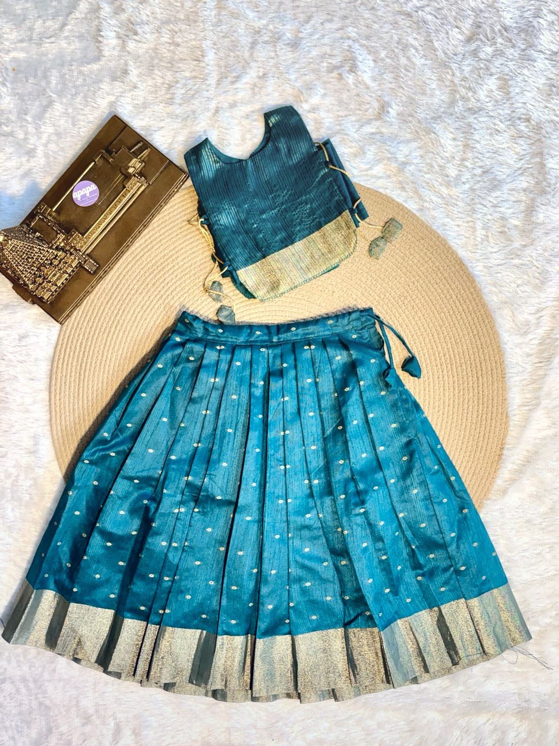 Peacock Teal Gold Butti Lehanga