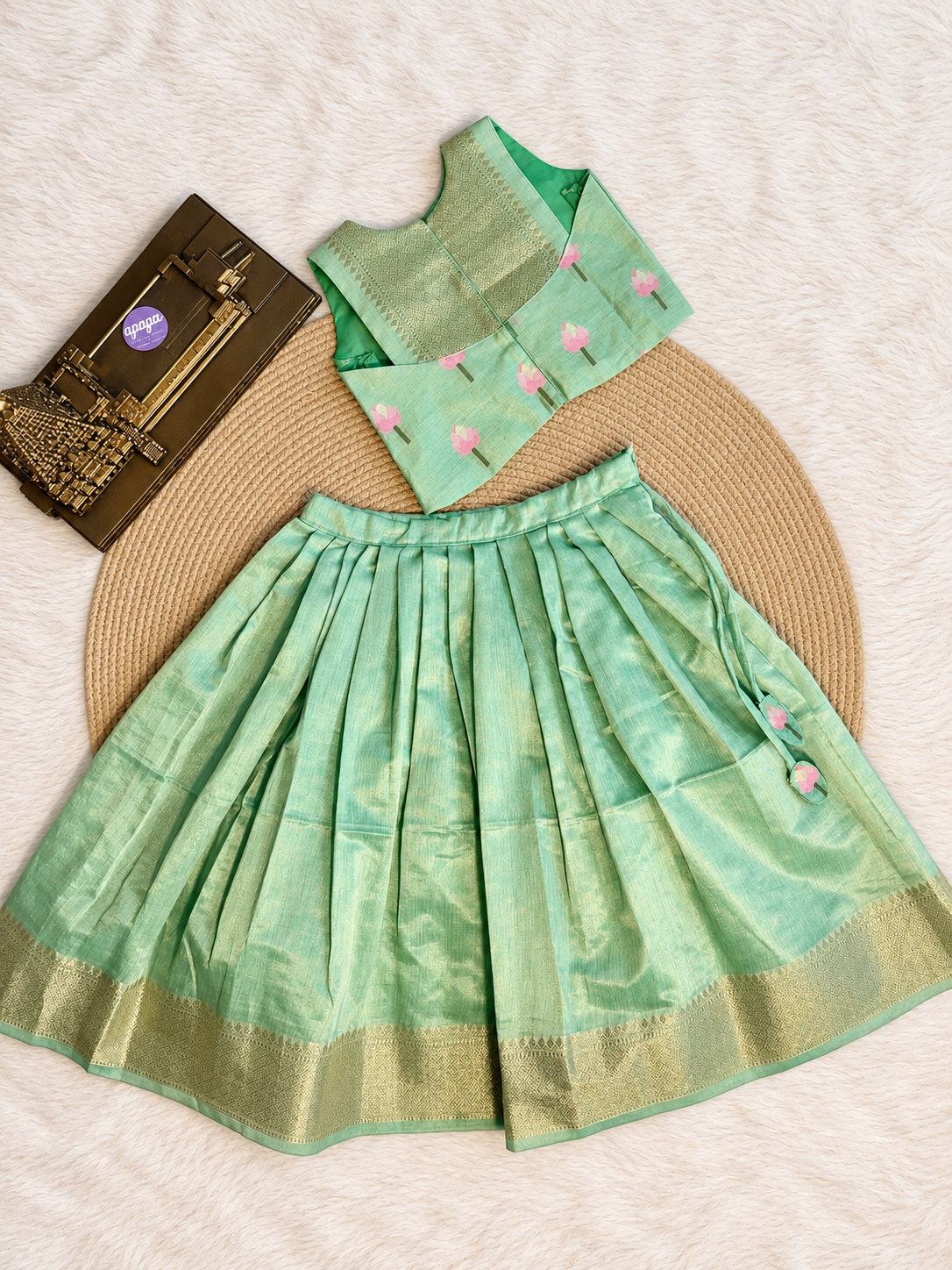 Mint Green Floral Print Lehanga photo 3
